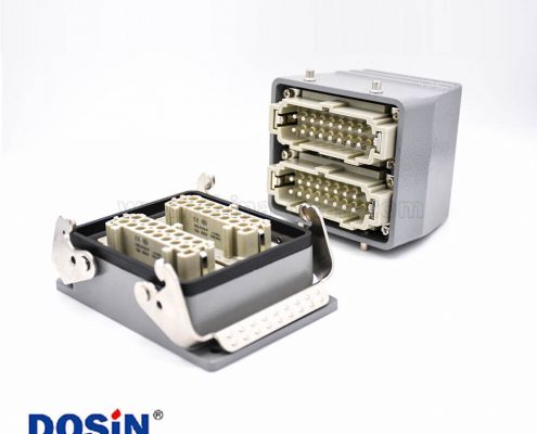 重載工業(yè)連接器公母對(duì)接32芯鐵扣斜出口開孔安裝H32B外殼PG29