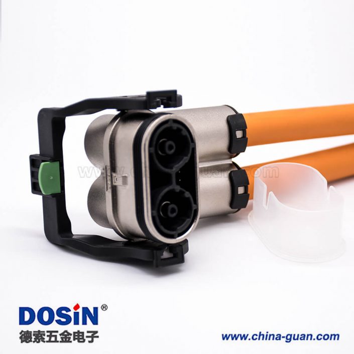 高壓互鎖插頭125A彎式2芯金屬外殼接線15CM連接線 高壓互鎖插頭125A彎式2芯金屬外殼接線15CM連接線