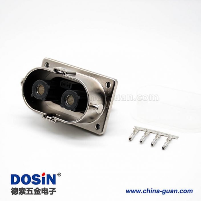 高壓互鎖連接器2芯直式插座面板安裝4孔法蘭125A金屬外殼 高壓互鎖連接器2芯直式插座面板安裝4孔法蘭125A金屬外殼