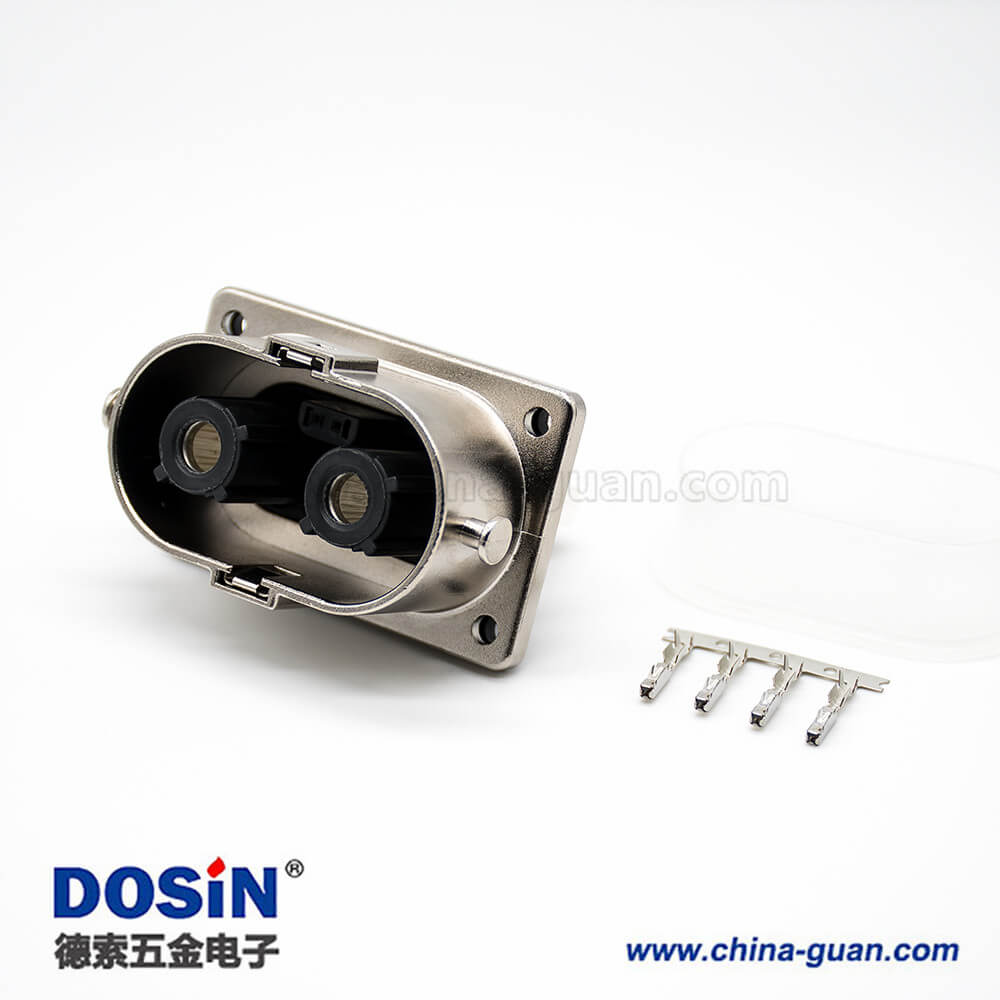 高壓互鎖連接器2芯直式插座面板安裝4孔法蘭125A金屬外殼 高壓互鎖連接器2芯直式插座面板安裝4孔法蘭125A金屬外殼