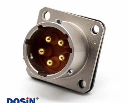 Y50X14殼體尺寸鋁合金四孔法蘭公插座直式面板安裝焊杯鍍鎳卡口連接5芯連接器