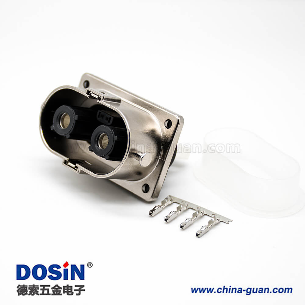 高壓互鎖連接器2芯直式插座面板安裝4孔法蘭125A金屬外殼