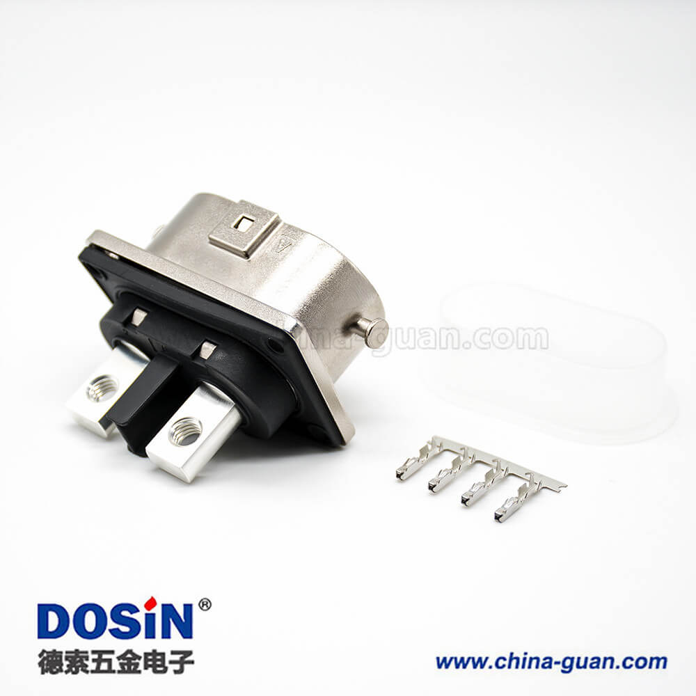 高壓互鎖連接器2芯直式插座面板安裝4孔法蘭125A金屬外殼 高壓互鎖連接器2芯直式插座面板安裝4孔法蘭125A金屬外殼