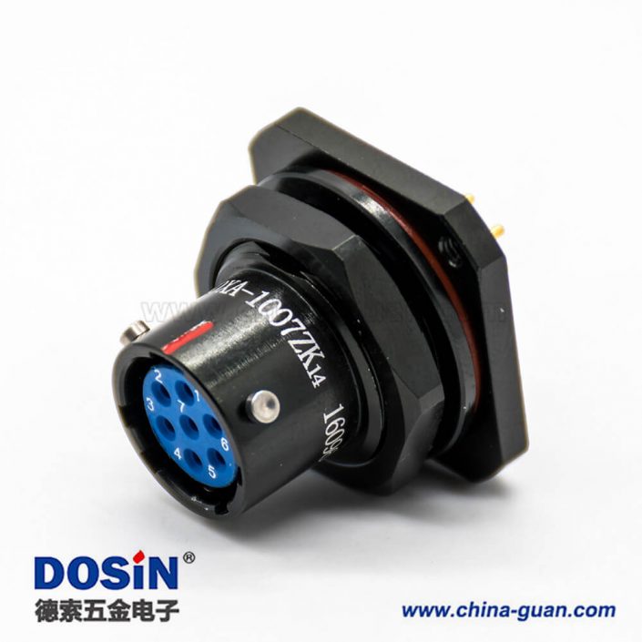 Y50X系列10殼體7芯防水母插座卡口連接面板安裝接PCB前鎖板直式連接器