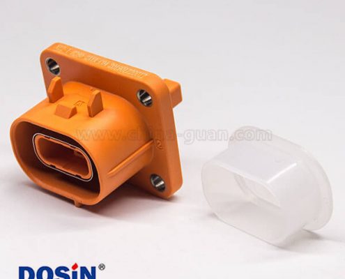 電動(dòng)汽車(chē)高壓連接器塑料插座2芯直式電流150A高壓互鎖