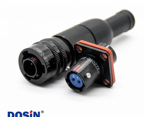 Y50X系列圓形電連接器2芯直式接線焊杯四孔法蘭卡口連接08殼體號公插頭母插座一套