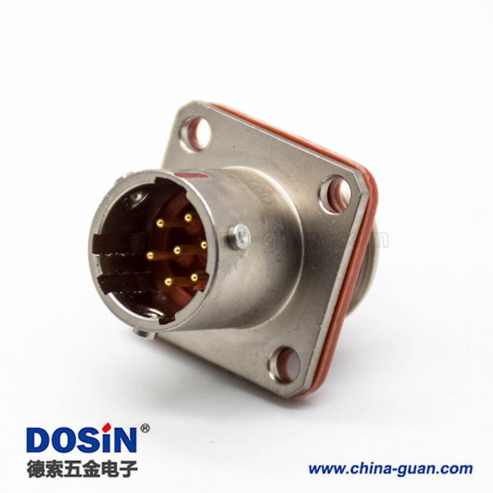 7芯插座公頭直式面板安裝卡口連接焊杯4孔法蘭鋁合金Y11P圓形電連接器10殼體