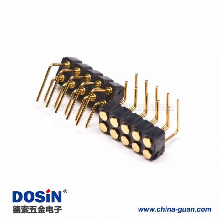 針座彈簧探針多Pin鍍金雙排折彎式10芯PogoPin2.54間距連接器 針座彈簧探針多Pin鍍金雙排折彎式10芯PogoPin2.54間距連接器