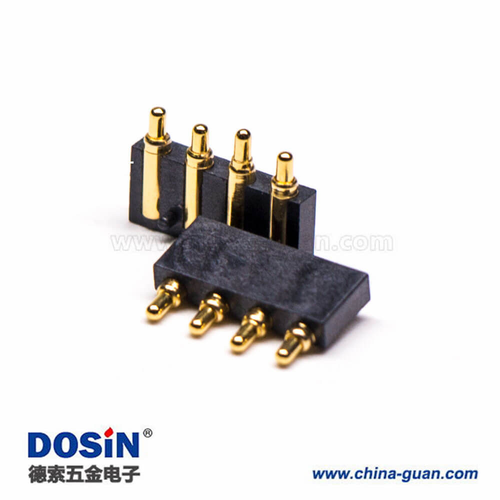 彈簧針Pogopin連接器鍍金黃銅4芯平放焊接式2.5MM 彈簧針Pogopin連接器鍍金黃銅4芯平放焊接式2.5MM