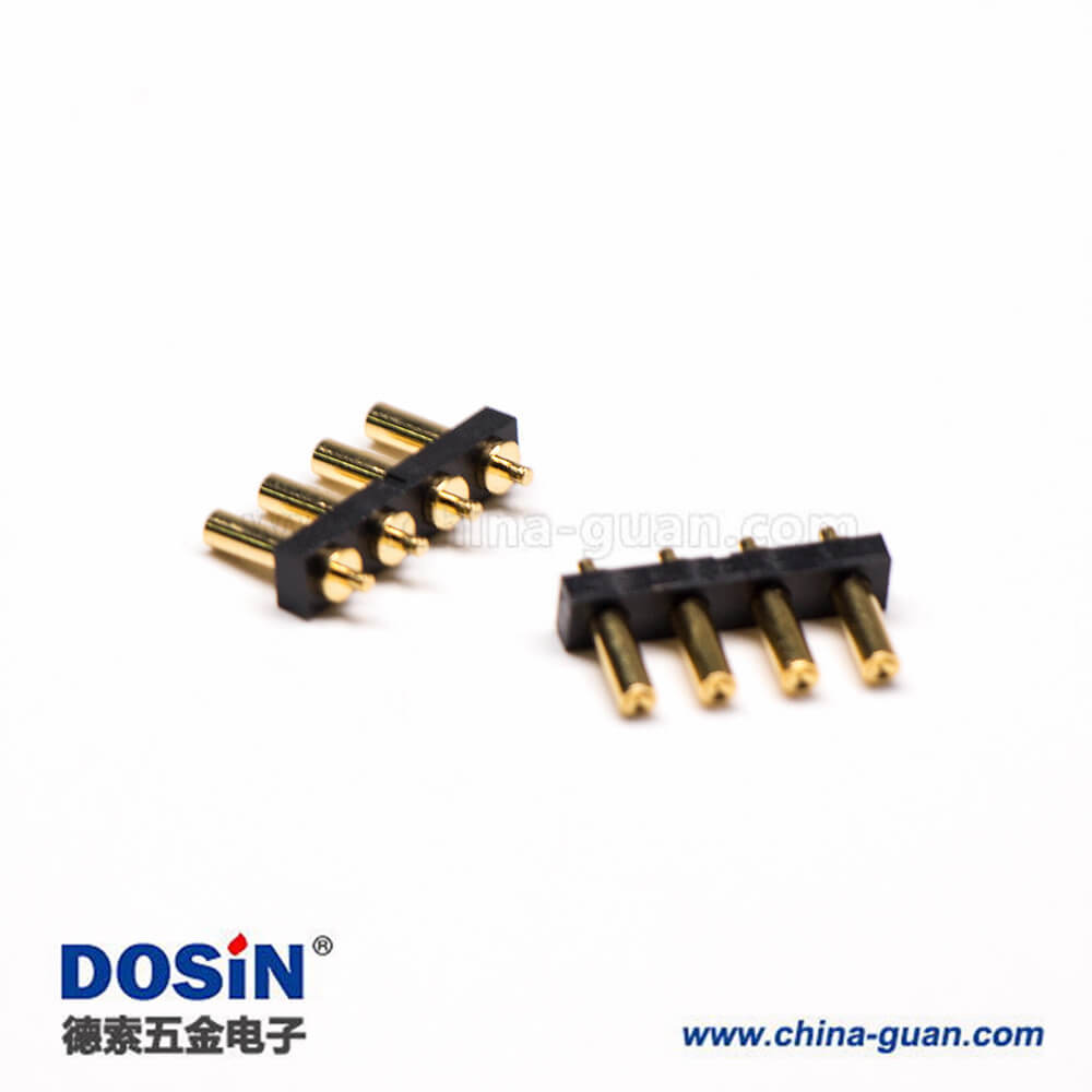 Pogopin彈簧連接器T型黃銅鍍金多Pin系列4芯3MM單排 Pogopin彈簧連接器T型黃銅鍍金多Pin系列4芯3MM單排