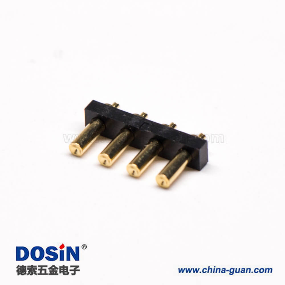 Pogopin彈簧連接器T型黃銅鍍金多Pin系列4芯3MM單排 Pogopin彈簧連接器T型黃銅鍍金多Pin系列4芯3MM單排