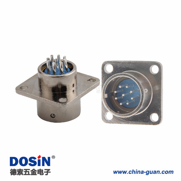 方形插座XS16 8芯公頭4孔法蘭焊線座子