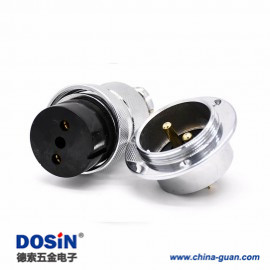 3 2芯接線插頭插座GX40直式電纜母插頭圓盤3孔法蘭公插座