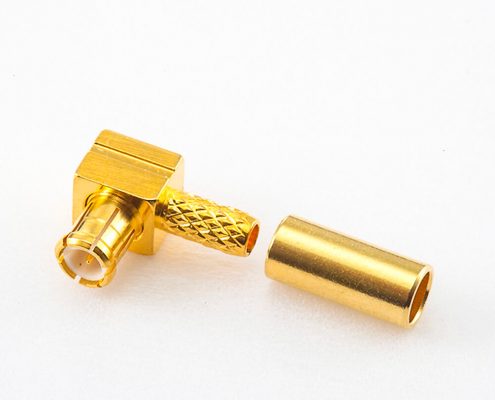 MCX同軸線焊接接頭公頭彎式銅鍍金50Ω