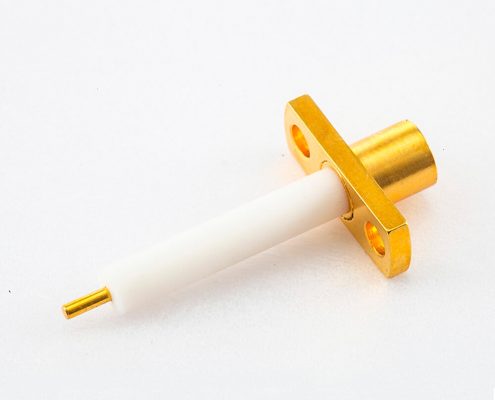 鍍金接頭MCX母直式兩孔法蘭銅50Ω