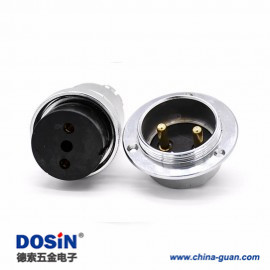 4 2芯接線插頭插座GX40直式電纜母插頭圓盤3孔法蘭公插座