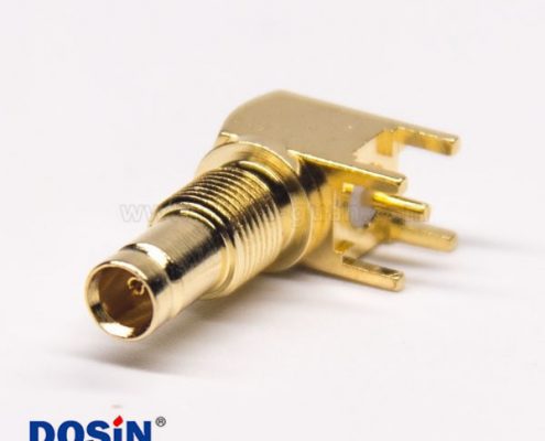 DIN f型連接器插PCB板穿孔式90度母頭鍍金穿墻式面板安裝