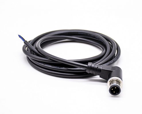 M12注塑線3芯A型彎公頭不帶屏蔽成型式帶單邊線2M