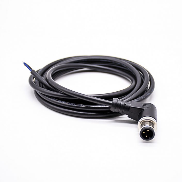 M12注塑線3芯A型彎公頭不帶屏蔽成型式帶單邊線2M