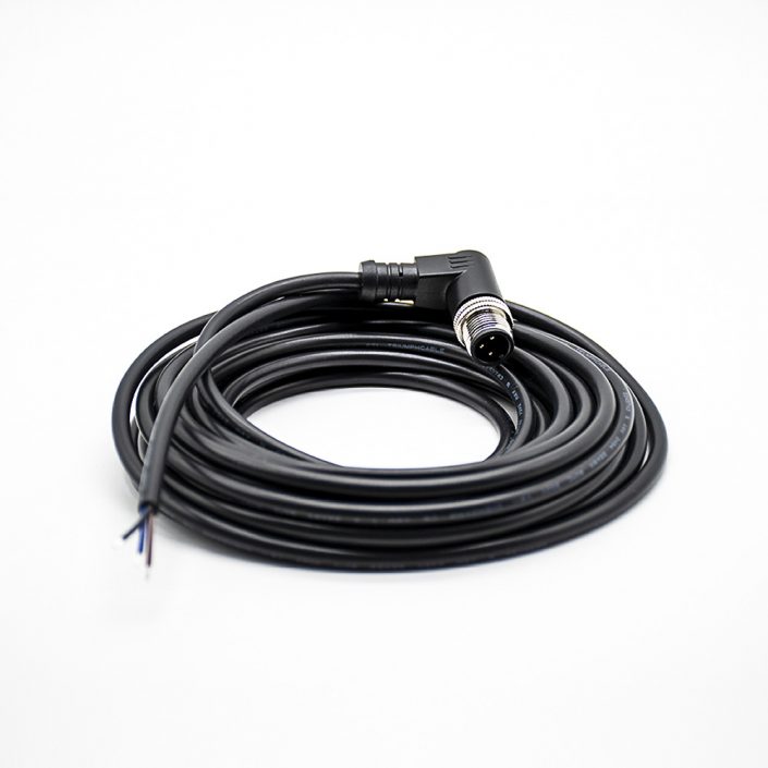 M12連接器3芯公彎頭A型編碼帶線型注塑線單邊線5M