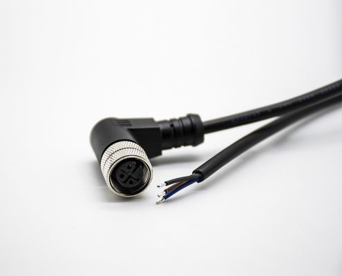 M12連接器航空插頭3芯母頭彎式單邊線束注塑線2M不帶屏蔽A扣