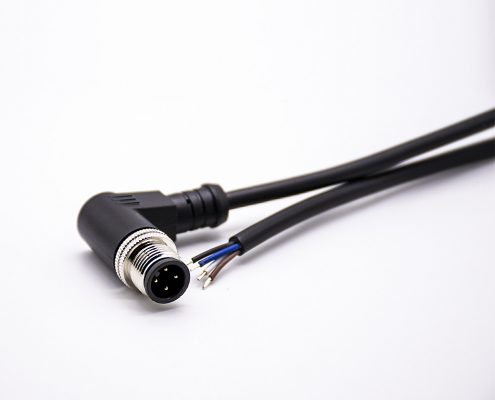 M12連接器針式4芯A型彎公頭不帶屏蔽注塑線單邊線5M