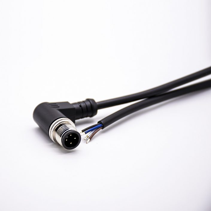 M12連接器針式4芯A型彎公頭不帶屏蔽注塑線單邊線5M