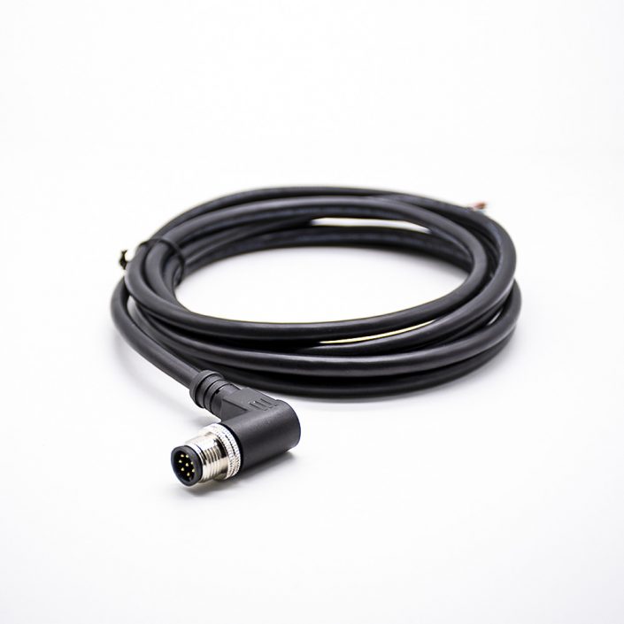 M12標(biāo)準電纜A編碼8芯母頭彎式180度注塑線2米不帶屏蔽