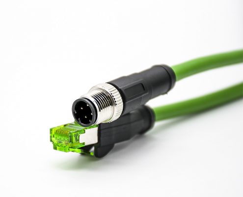 M12傳感器接頭4芯公頭D扣轉(zhuǎn)RJ45公頭直式單邊線3米