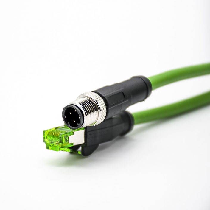 34 (5) M12傳感器接頭4芯公頭D扣轉(zhuǎn)RJ45公頭直式單邊線3米