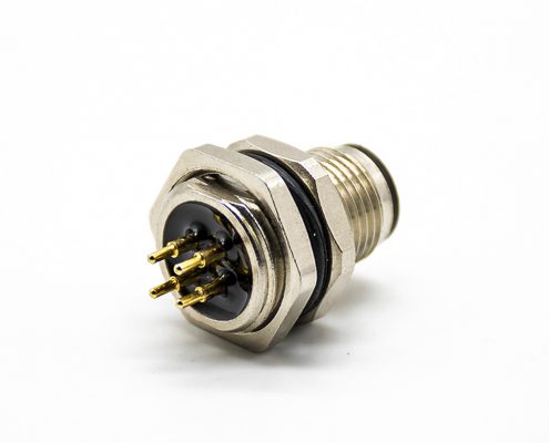 M12 4芯航空頭后鎖板防水直式A扣板端插座公頭焊接式接PCB板