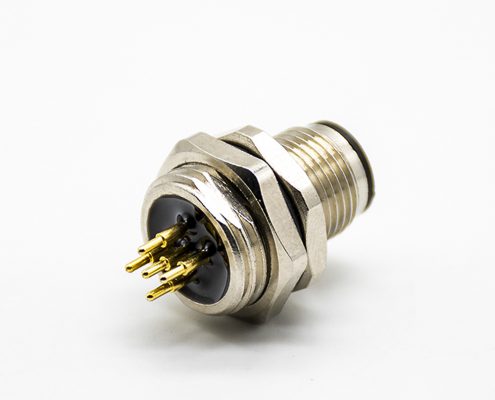 傳感器公頭插座A扣180°PCB板安裝后鎖板5芯M12防水連接器