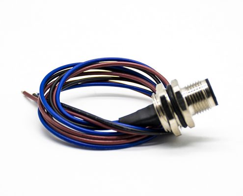 M12 A型編碼連接器3芯直式公插座后鎖板防水板端焊線0.5M