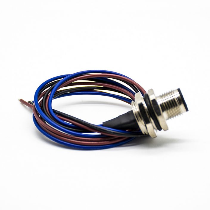 M12 A型編碼連接器3芯直式公插座后鎖板防水板端焊線0.5M