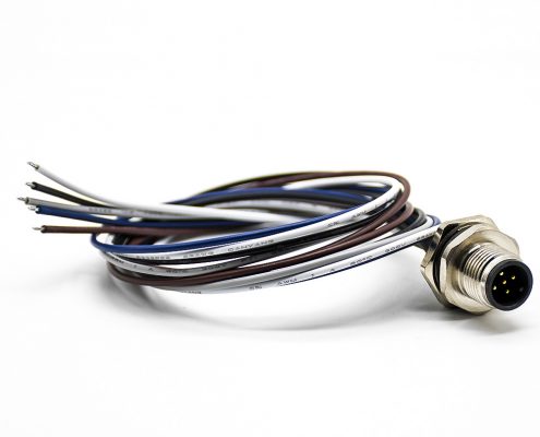 M12連接器5針公插座A扣防水后鎖板直式板端焊線0.2M