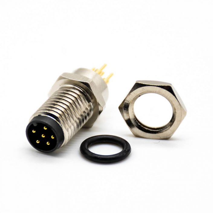 60177 M8連接器直頭接PCB板6芯焊接式防水公頭前鎖板A扣