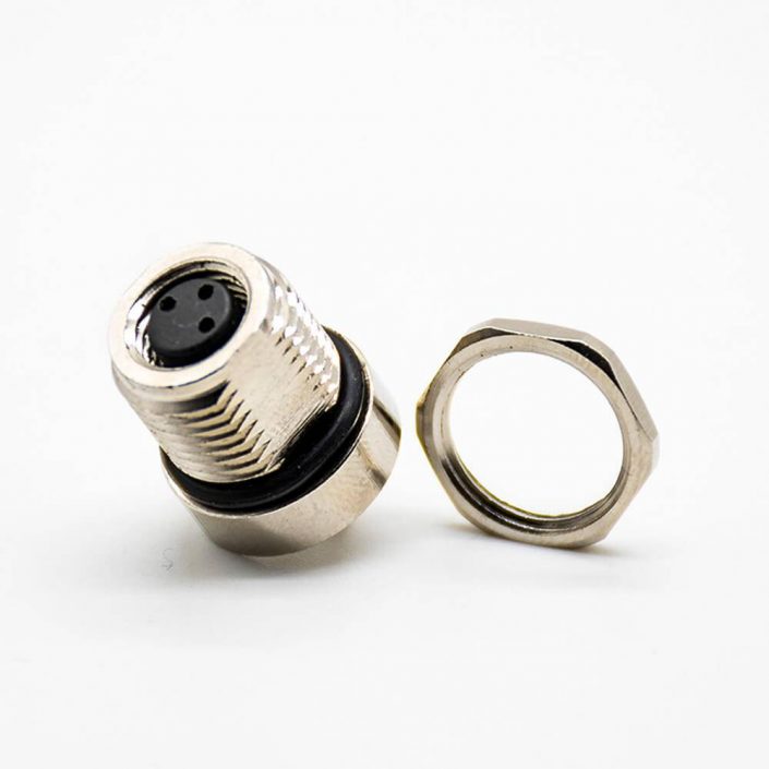 60243 傳感器M8連接器180°母頭3芯接PCB板前鎖板防水焊接式板端插座