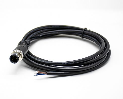 M12傳感器3芯防水連接器直公頭A扣不帶屏蔽直式單邊電纜2M