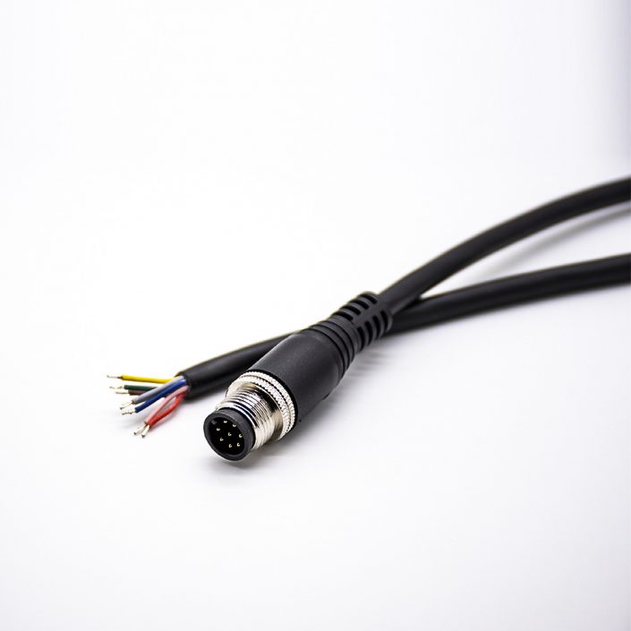 M12電纜直公頭8針A型不帶屏蔽單邊注塑線5米不帶屏蔽