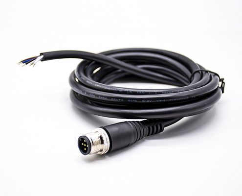 M12塑料防水頭5芯公頭A型不帶屏蔽單邊注塑成型線2米