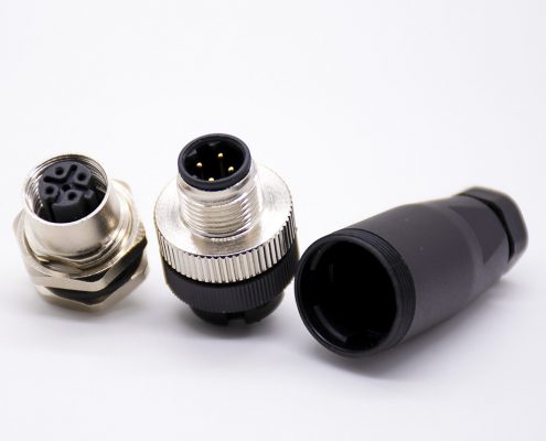 m12連接器5芯母頭直式前鎖板焊線D編碼