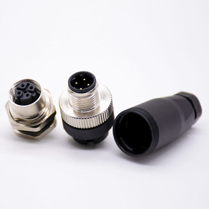 m12連接器5芯母頭直式前鎖板焊線D編碼