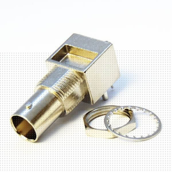 EB-001-0249 BNC板端接PCB板母頭彎式穿墻連接器75歐姆鍍鎳