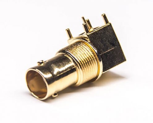 BNC母插頭彎式穿孔式接PCB板安裝鍍金