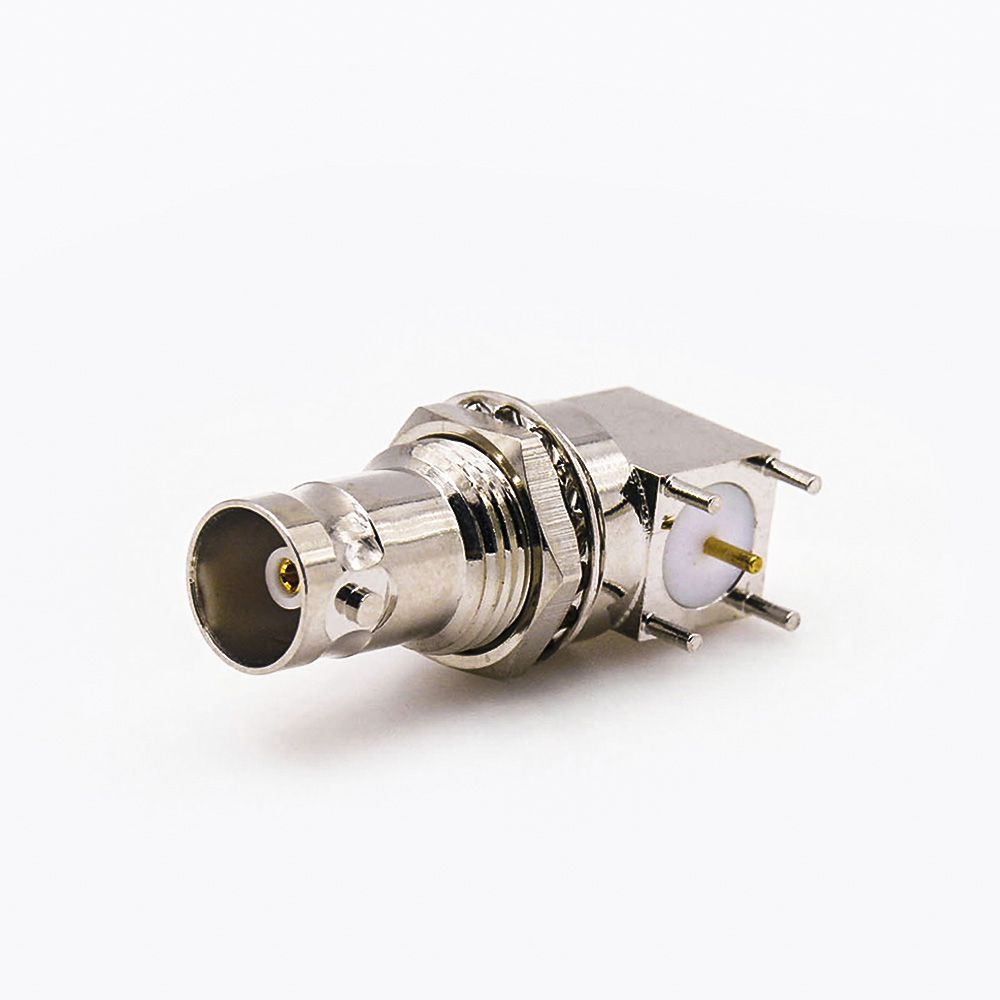 EB-001-0313 彎式BNC連接器75Ω母頭PCB安裝插孔前鎖穿墻