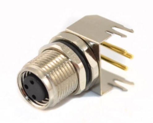 M8金屬連接器彎角PCB板端前鎖A型3芯防水母座傳感器