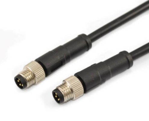 M8注塑成型4芯公頭線(xiàn)材連接器防水直式公插頭轉(zhuǎn)公插頭接1米24AWG線(xiàn)