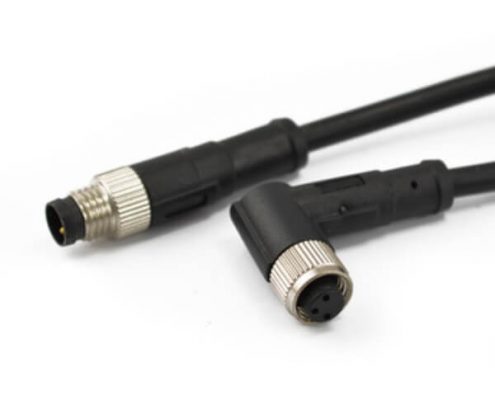 M8公轉(zhuǎn)母注塑線材連接器直式公頭轉(zhuǎn)3芯彎頭母頭插頭連線1米24AWG