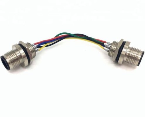 M84芯公轉(zhuǎn)公航空插座板端后鎖直式防水4芯公插座轉(zhuǎn)4芯公插座接50CM 24AWG線