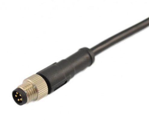 成型式M8航空插頭注塑款直式5芯公頭接線(xiàn)24AWG 75厘米